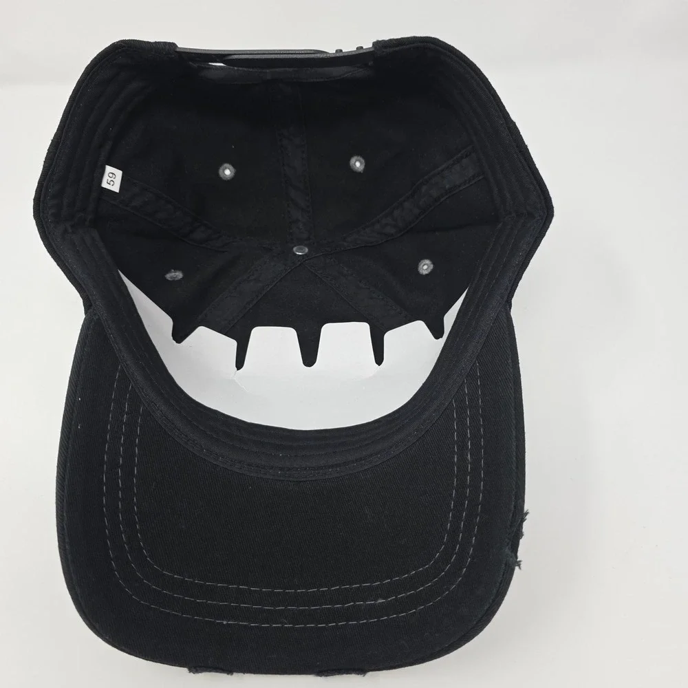 Reel Men Fish Baseball Cap OSFM Fishing Graphic Distressed Snapback Black Hat